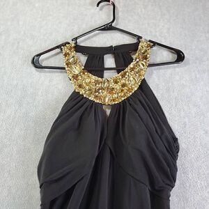 Apart Dress Womens 8 Black Gold Stud Rhinestone Long Formal Ball Sleeveless Gown